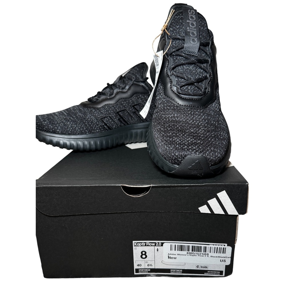adidas Women's Kaptir Flow 2.0 Size 8 Black Black Carbon Comfort Lifestyle